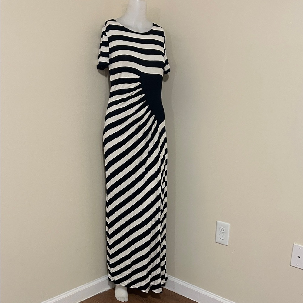 Chic Black and White Striped Maxi Dress - Picture 2 of 8